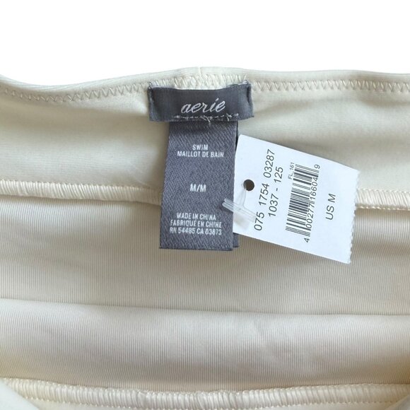 Aerie High Waist Cheeky Bikini Bottom White M Vacation Beach Pool Baywatch - Picture 3 of 5